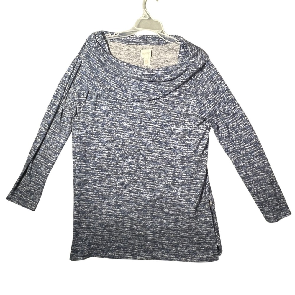 Zenergy by Chico's Women's Blue Marled Cowl Neck Long Sleeve Tunic Top Size 3